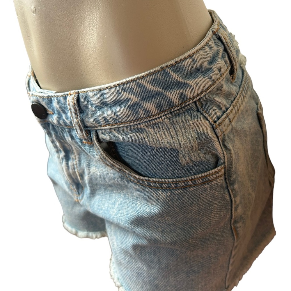 Tinsel denim shorts NEW women’s size 30 skulls y2k grunge blue distressed boho - Picture 9 of 16